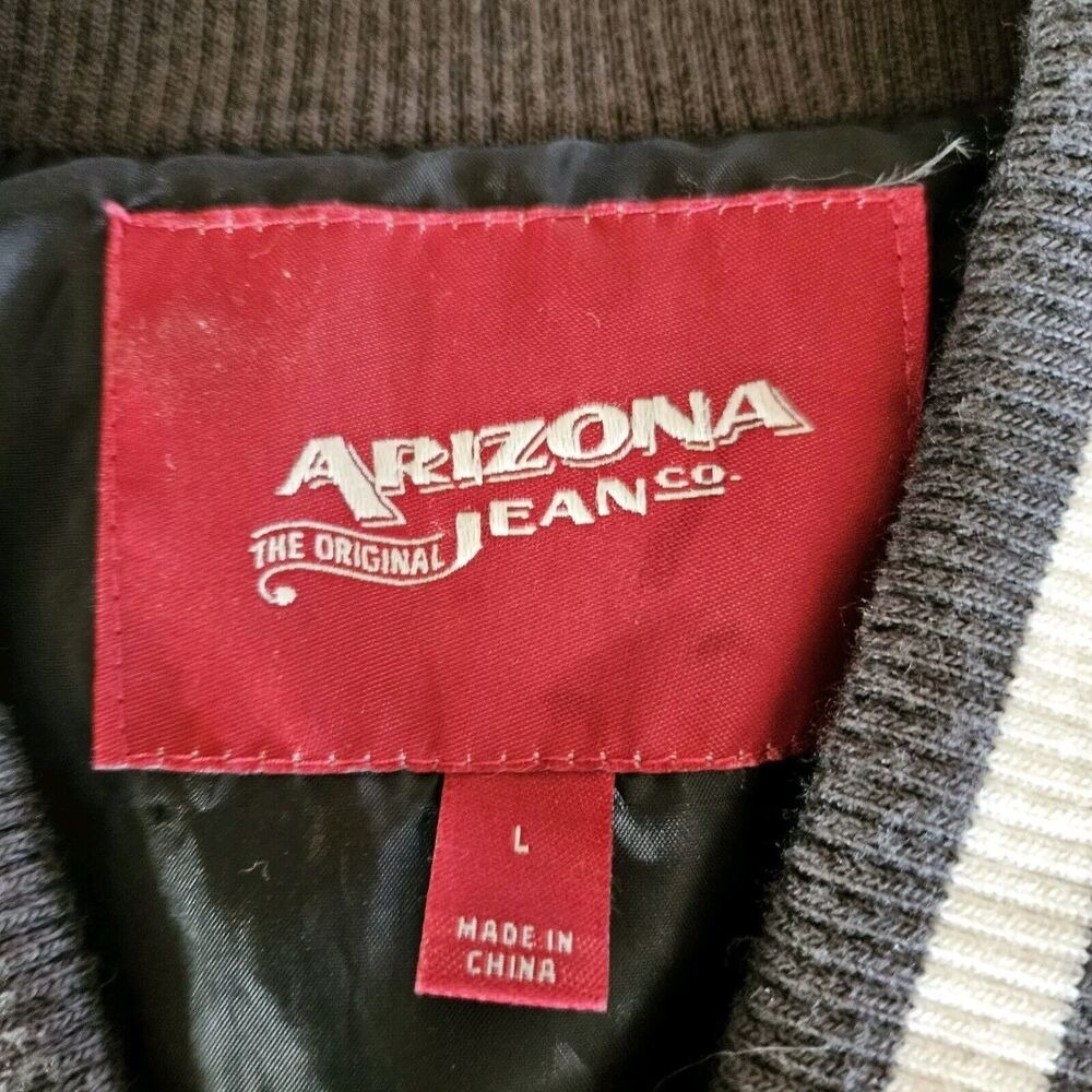 Arizona Jeans Men's Medium Gray Letterman Varsity Snap Wool Blend Jacket - Picture 7 of 10